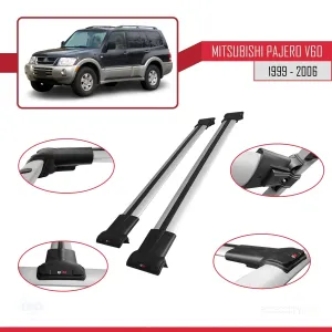 Mitsubishi Pajero (V60) 5 Kapı 1999-2006 Arası ile uyumlu FLY Model Ara Atkı Tavan Barı GRİ thumb 5