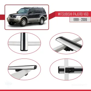 Mitsubishi Pajero (V60) 5 Kapı 1999-2006 Arası ile uyumlu Basic Model Ara Atkı Tavan Barı GRİ 3 ADET thumb 4