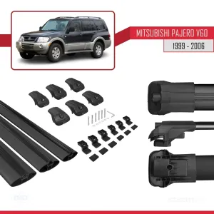 Mitsubishi Pajero (V60) 5 Kapı 1999-2006 Arası ile uyumlu ACE-1 Ara Atkı Tavan Barı SİYAH 3 ADET BAR thumb 5