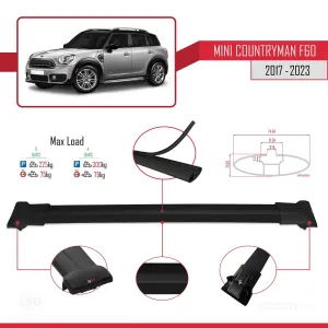 Mini Countryman (F60) 2017-2023 Arası ile Uyumlu FLY Model Ara Atkı Tavan Barı SİYAH 3 ADET BAR thumb 4