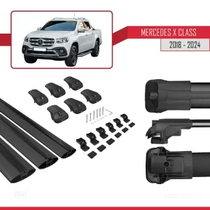 Mercedes X Class 2018 ve Sonrası ile uyumlu ACE-1 Ara Atkı Tavan Barı SİYAH 3 ADET BAR thumb 5