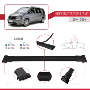 Mercedes Vito Tourer (W447) 2014 ve Sonrası ile Uyumlu FLY Model Ara Atkı Tavan Barı SİYAH 3 ADET BAR thumb 4