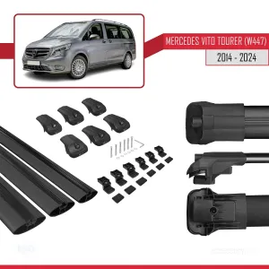 Mercedes Vito Tourer (W447) 2014 ve Sonrası ile uyumlu ACE-1 Ara Atkı Tavan Barı SİYAH 3 ADET BAR thumb 5