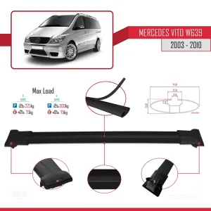 Mercedes Vito (W639) 2003-2010 Arası ile uyumlu FLY Model Ara Atkı Tavan Barı SİYAH 3 ADET BAR thumb 4