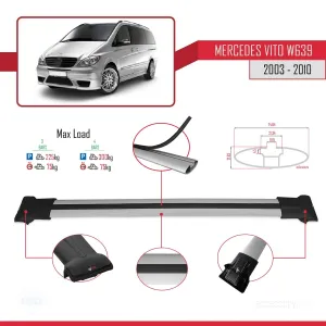 Mercedes Vito (W639) 2003-2010 Arası ile uyumlu FLY Model Ara Atkı Tavan Barı GRİ 4 ADET BAR thumb 4