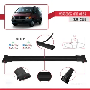 Mercedes Vito (W638) 1996-2003 Arası ile uyumlu FLY Model Ara Atkı Tavan Barı SİYAH 4 ADET BAR thumb 4