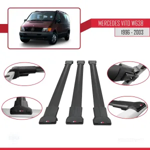 Mercedes Vito (W638) 1996-2003 Arası ile uyumlu FLY Model Ara Atkı Tavan Barı SİYAH 3 ADET BAR thumb 5