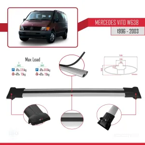Mercedes Vito (W638) 1996-2003 Arası ile uyumlu FLY Model Ara Atkı Tavan Barı GRİ 3 ADET BAR thumb 4