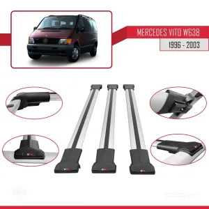 Mercedes Vito (W638) 1996-2003 Arası ile uyumlu FLY Model Ara Atkı Tavan Barı GRİ 3 ADET BAR thumb 5