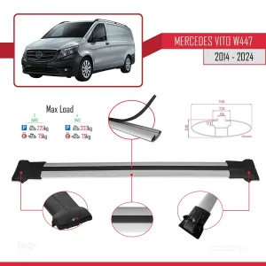 Mercedes Vito (W447) 2014 ve Sonrası ile uyumlu FLY Model Ara Atkı Tavan Barı GRİ 4 ADET BAR thumb 4