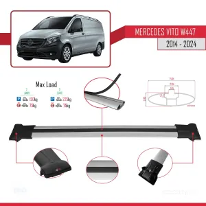 Mercedes Vito (W447) 2014 ve Sonrası ile Uyumlu FLY Model Ara Atkı Tavan Barı GRİ thumb 5
