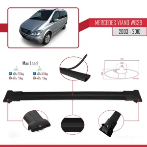 Mercedes Viano 2003-2010 Arası ile uyumlu FLY Model Ara Atkı Tavan Barı SİYAH 3 ADET BAR thumb 4