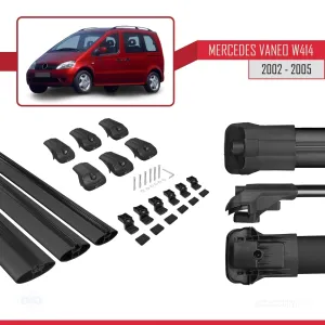 Mercedes Vaneo (W414) 2002-2005 Arası ile uyumlu ACE-1 Ara Atkı Tavan Barı SİYAH 3 ADET BAR thumb 5
