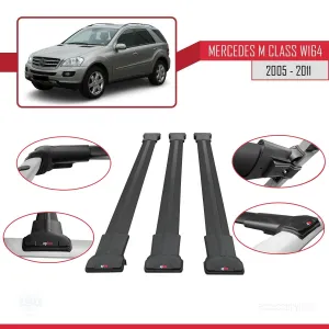 Mercedes M Class (W164) 2005-2011 Arası ile Uyumlu FLY Model Ara Atkı Tavan Barı SİYAH 3 ADET BAR thumb 5