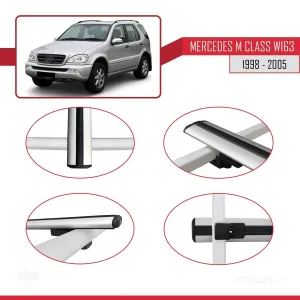 Mercedes M Class (W163) 1998-2005 Arası ile uyumlu Basic Model Ara Atkı Tavan Barı GRİ 3 ADET thumb 4