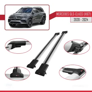 Mercedes GLS-Class (X167) 2020 ve Sonrası ile Uyumlu FLY Model Ara Atkı Tavan Barı GRİ - Görsel 5