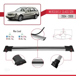Mercedes E Class S211 2004-2009 Arası ile uyumlu FLY Model Ara Atkı Tavan Barı GRİ 3 ADET BAR thumb 4
