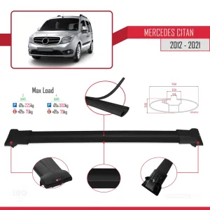 Mercedes Citan 2012-2021 (W415) Arası ile uyumlu FLY Model Ara Atkı Tavan Barı SİYAH 3 ADET BAR thumb 4