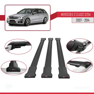 Mercedes C Class (S204) 2007-2014 Arası ile Uyumlu FLY Model Ara Atkı Tavan Barı SİYAH 3 ADET BAR thumb 5