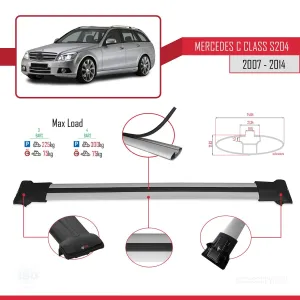 Mercedes C Class (S204) 2007-2014 Arası ile Uyumlu FLY Model Ara Atkı Tavan Barı GRİ 3 ADET BAR thumb 4