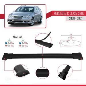 Mercedes C Class (S203) 2000-2007 Arası ile Uyumlu FLY Model Ara Atkı Tavan Barı SİYAH 3 ADET BAR thumb 4