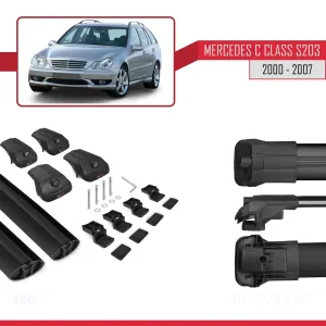 Mercedes C Class (S203) 2000-2007 Arası ile uyumlu ACE-1 Ara Atkı Tavan Barı SİYAH thumb 5