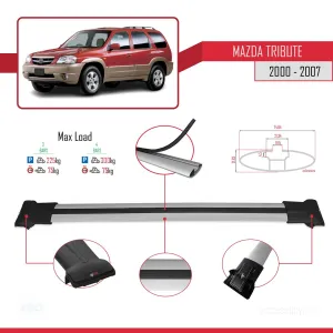 Mazda Tribute 2000-2007 Arası ile Uyumlu FLY Model Ara Atkı Tavan Barı GRİ 3 ADET BAR thumb 4