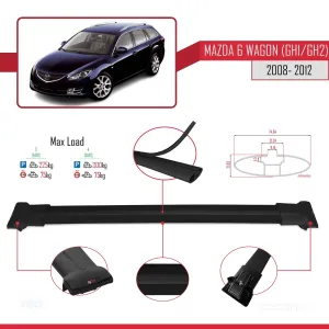 Mazda 6 Wagon (GH1/GH2) 2008-2012 Arası ile Uyumlu FLY Model Ara Atkı Tavan Barı SİYAH 3 ADET BAR thumb 4