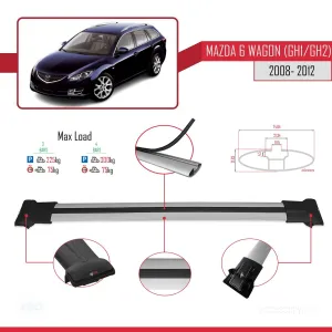 Mazda 6 Wagon (GH1/GH2) 2008-2012 Arası ile Uyumlu FLY Model Ara Atkı Tavan Barı GRİ 3 ADET BAR thumb 4