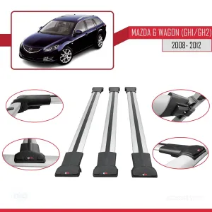 Mazda 6 Wagon (GH1/GH2) 2008-2012 Arası ile Uyumlu FLY Model Ara Atkı Tavan Barı GRİ 3 ADET BAR thumb 5