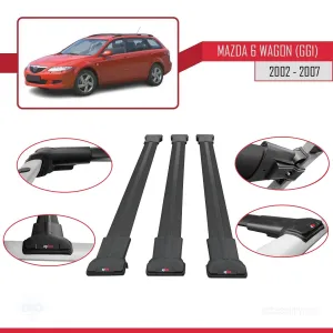 Mazda 6 (GG1) 2002-2007 Arası ile Uyumlu FLY Model Ara Atkı Tavan Barı SİYAH 3 ADET BAR thumb 5