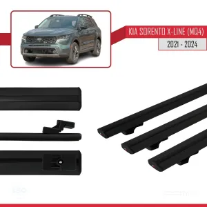 Kia Sorento X-LINE (MQ4) 2021 ve Sonrası ile uyumlu Basic Model Ara Atkı Tavan Barı SİYAH 3 ADET thumb 5