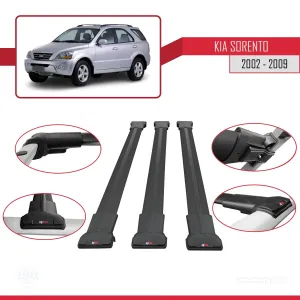 Kia Sorento 2002-2009 Arası ile Uyumlu FLY Model Ara Atkı Tavan Barı SİYAH 3 ADET BAR thumb 5