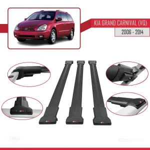 Kia Grand Carnival (VQ) 2006-2014 Arası ile Uyumlu FLY Model Ara Atkı Tavan Barı SİYAH 3 ADET BAR - Görsel 5