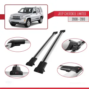 Jeep Cherokee (KK) 2008-2013 Arası ile uyumlu FLY Model Ara Atkı Tavan Barı GRİ - Görsel 5