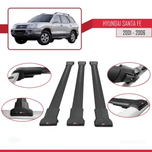 Hyundai Santa Fe (SM) 2001-2006 Arası ile uyumlu FLY Model Ara Atkı Tavan Barı SİYAH 3 ADET BAR - Görsel 5