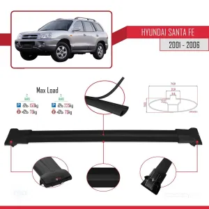 Hyundai Santa Fe (SM) 2001-2006 Arası ile uyumlu FLY Model Ara Atkı Tavan Barı SİYAH - Görsel 4