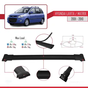 Hyundai Lavita / Matrix (FC) 2001-2010 Arası ile uyumlu FLY Model Ara Atkı Tavan Barı SİYAH - Görsel 4