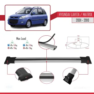 Hyundai Lavita / Matrix (FC) 2001-2010 Arası ile uyumlu FLY Model Ara Atkı Tavan Barı GRİ - Görsel 4