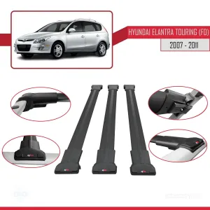 Hyundai Elantra Touring (FD) 2007-2011 Arası ile Uyumlu FLY Model Ara Atkı Tavan Barı SİYAH 3 ADET BAR - Görsel 5