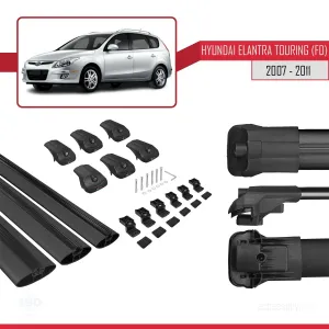 Hyundai Elantra Touring (FD) 2007-2011 Arası ile uyumlu ACE-1 Ara Atkı Tavan Barı SİYAH 3 ADET BAR - Görsel 5
