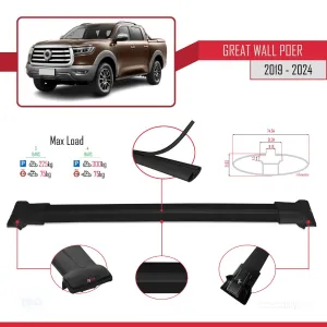 Great Wall Poer 2019 ve Sonrası ile Uyumlu FLY Model Ara Atkı Tavan Barı SİYAH 3 ADET BAR thumb 4