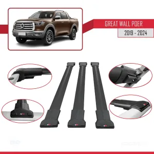 Great Wall Poer 2019 ve Sonrası ile Uyumlu FLY Model Ara Atkı Tavan Barı SİYAH 3 ADET BAR thumb 5