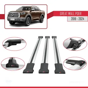 Great Wall Poer 2019 ve Sonrası ile Uyumlu FLY Model Ara Atkı Tavan Barı GRİ 3 ADET BAR thumb 5
