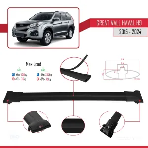 Great Wall Haval H9 2015 ve Sonrası ile Uyumlu FLY Model Ara Atkı Tavan Barı SİYAH thumb 4