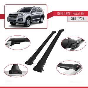 Great Wall Haval H9 2015 ve Sonrası ile Uyumlu FLY Model Ara Atkı Tavan Barı SİYAH thumb 5