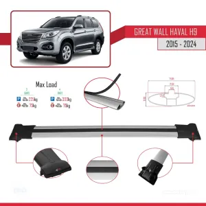 Great Wall Haval H9 2015 ve Sonrası ile Uyumlu FLY Model Ara Atkı Tavan Barı GRİ 3 ADET BAR thumb 4