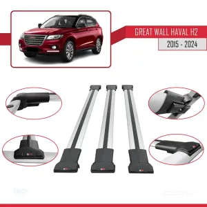 Great Wall Haval H2 2015 ve Sonrası ile Uyumlu FLY Model Ara Atkı Tavan Barı GRİ 3 ADET BAR thumb 5