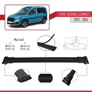 Ford Turneo Connect 2022 ve Sonrası ile Uyumlu FLY Model Ara Atkı Tavan Barı SİYAH 3 ADET BAR thumb 4