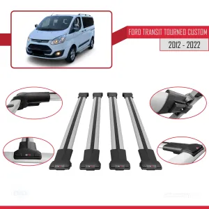 Ford Transit Tourneo - Custom 2012-2023 Arası ile uyumlu FLY Model Ara Atkı Tavan Barı GRİ 4 ADET BAR thumb 5